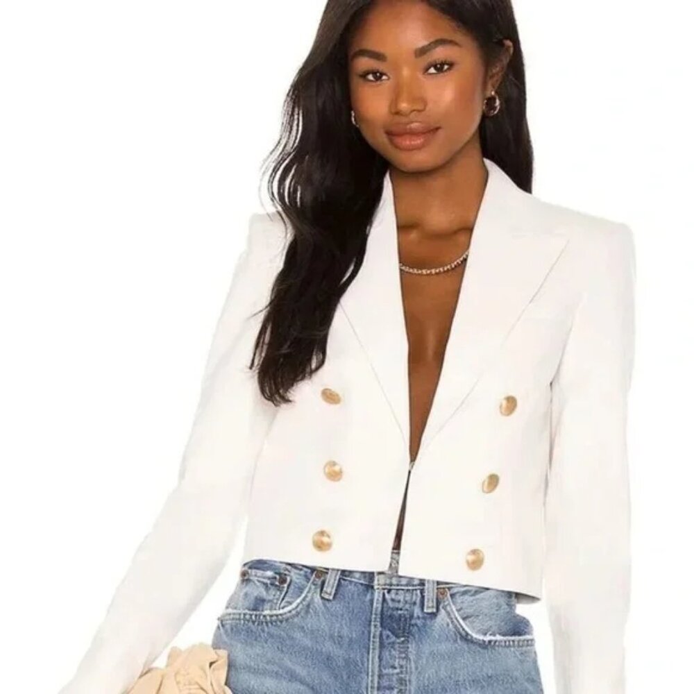 L'agence Inez Leather cropped jacket with gold buttons 4